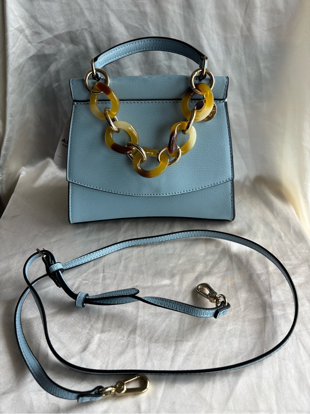 Aldo Light Blue Crossbody Bag with Tortoiseshell-Link Accent